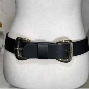 Express Black Leather Belt Gold Tone Buckle Women's Size Large